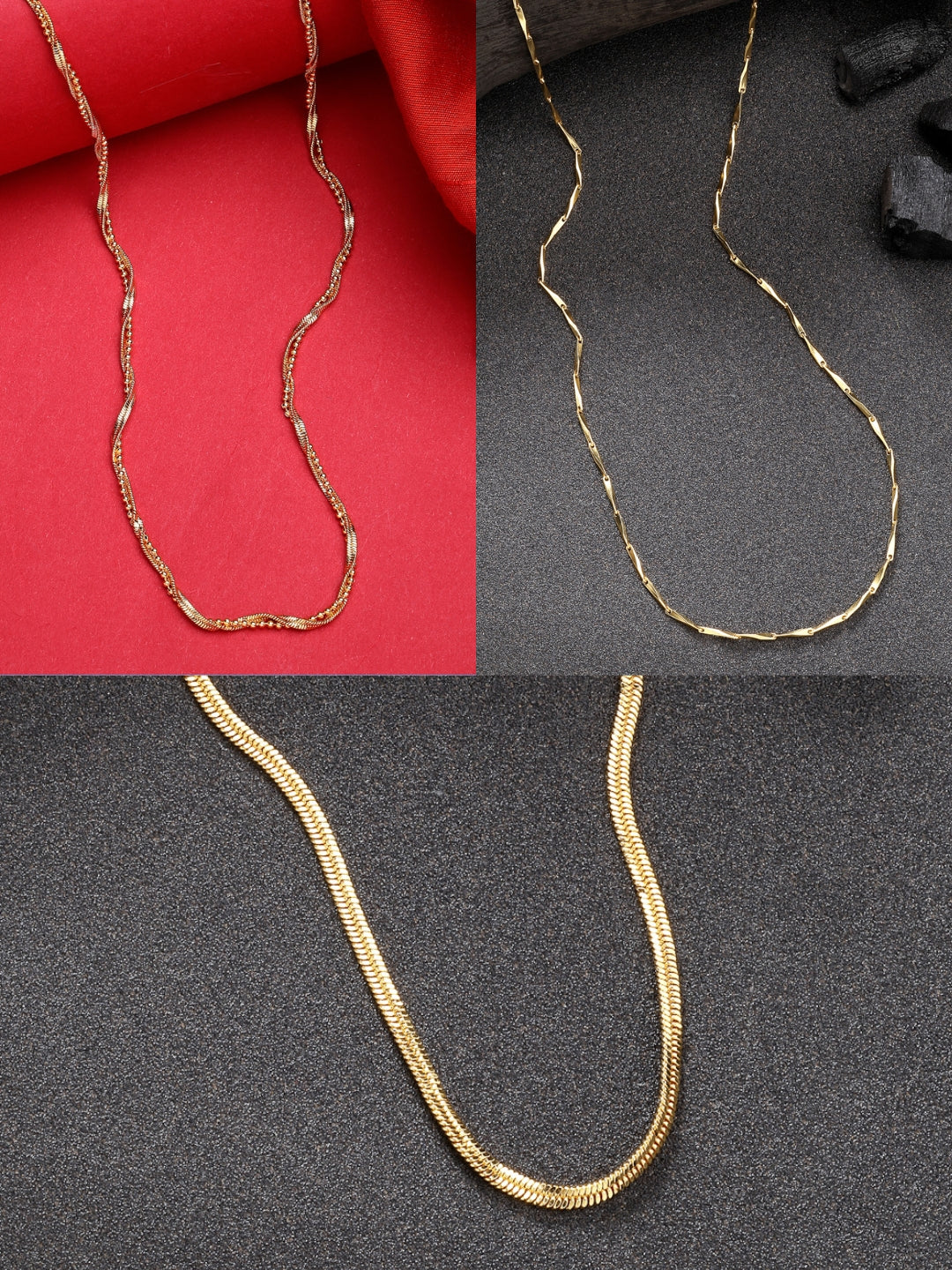 NVR Women's Set of 3 Gold-Polished Minimal Chain | Grocsy