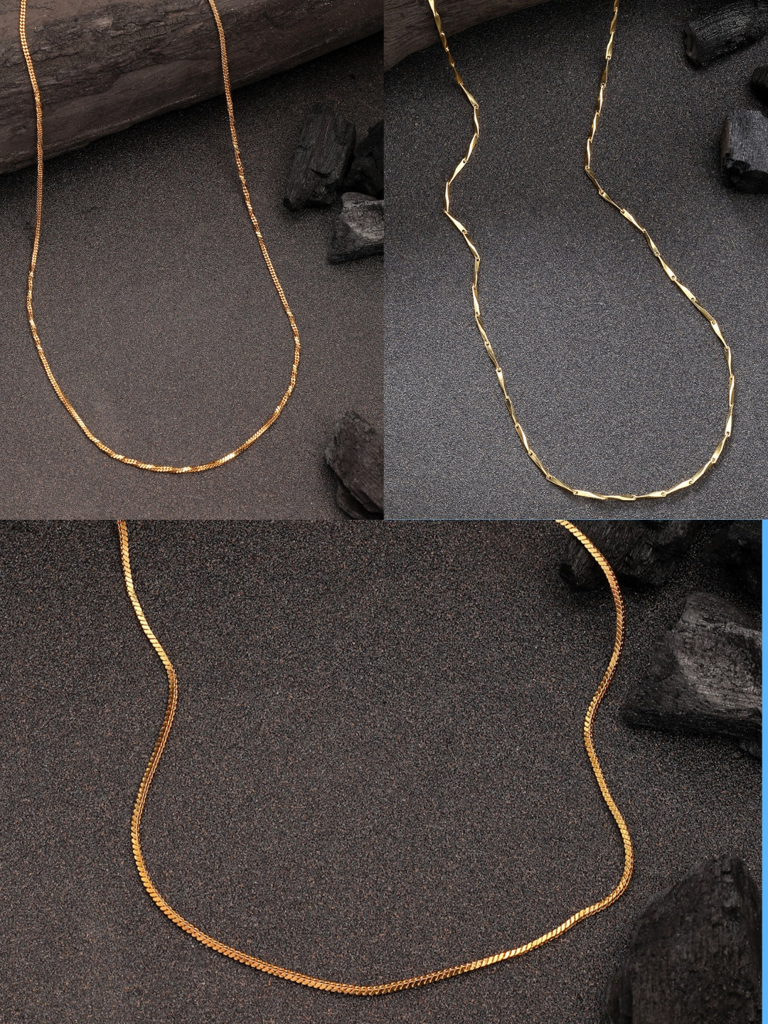 NVR Women's Set of 3 Gold-Polished Minimal Chain | Grocsy