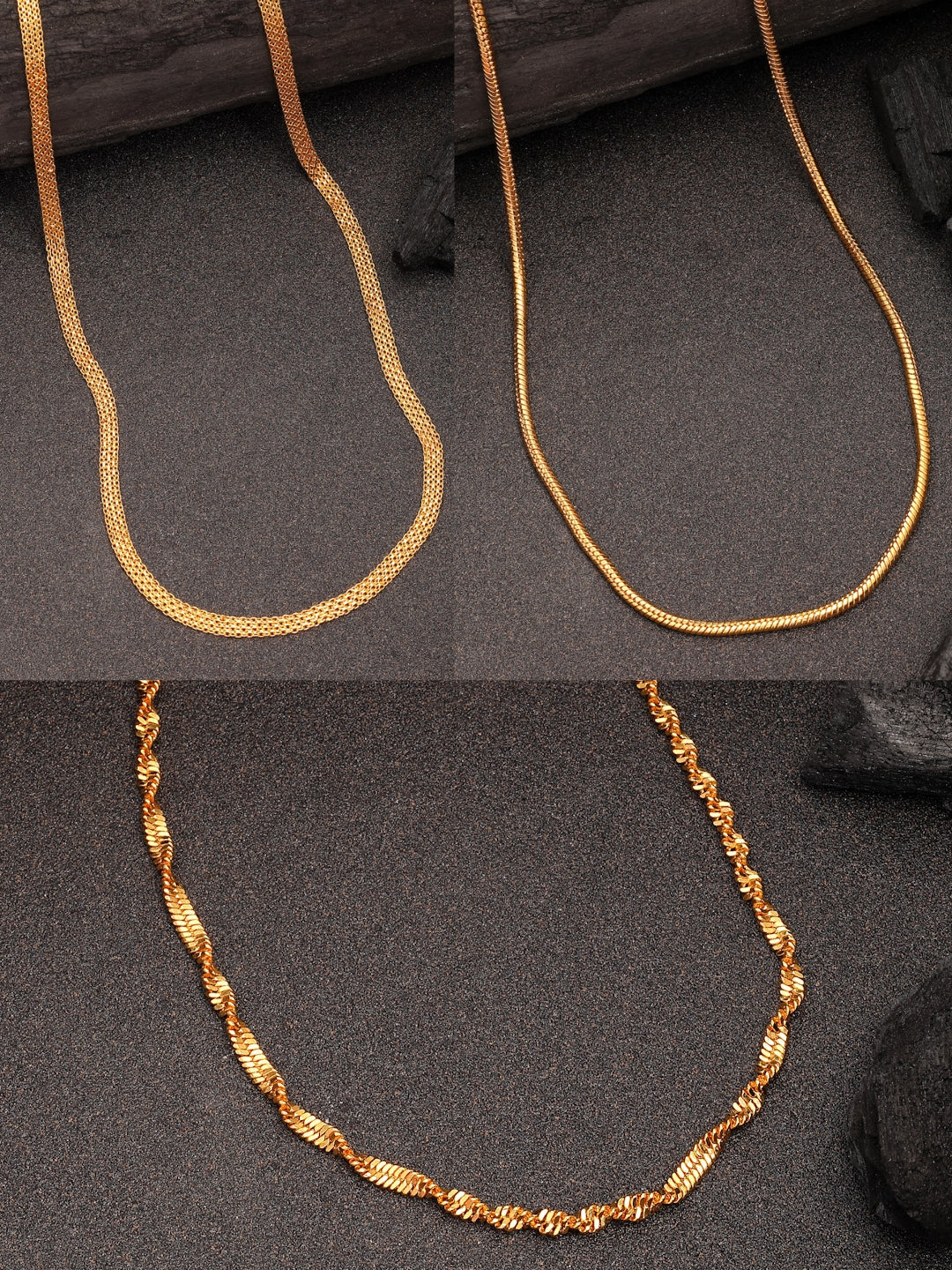 NVR Women's Set of 3 Gold-Polished Minimal Chain | Grocsy