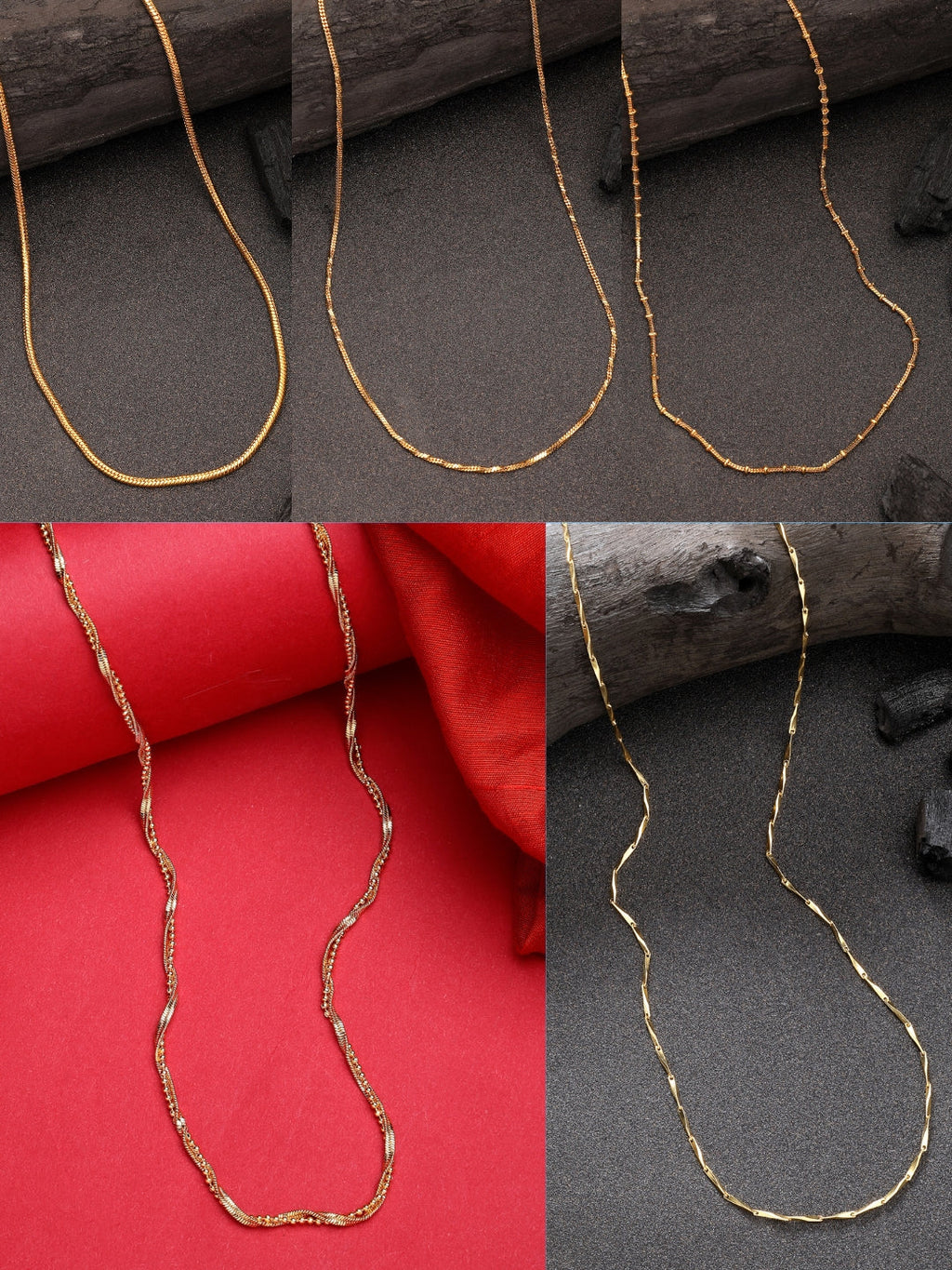 NVR Women's Set of 5 Gold-Polished Minimal Chain | Grocsy