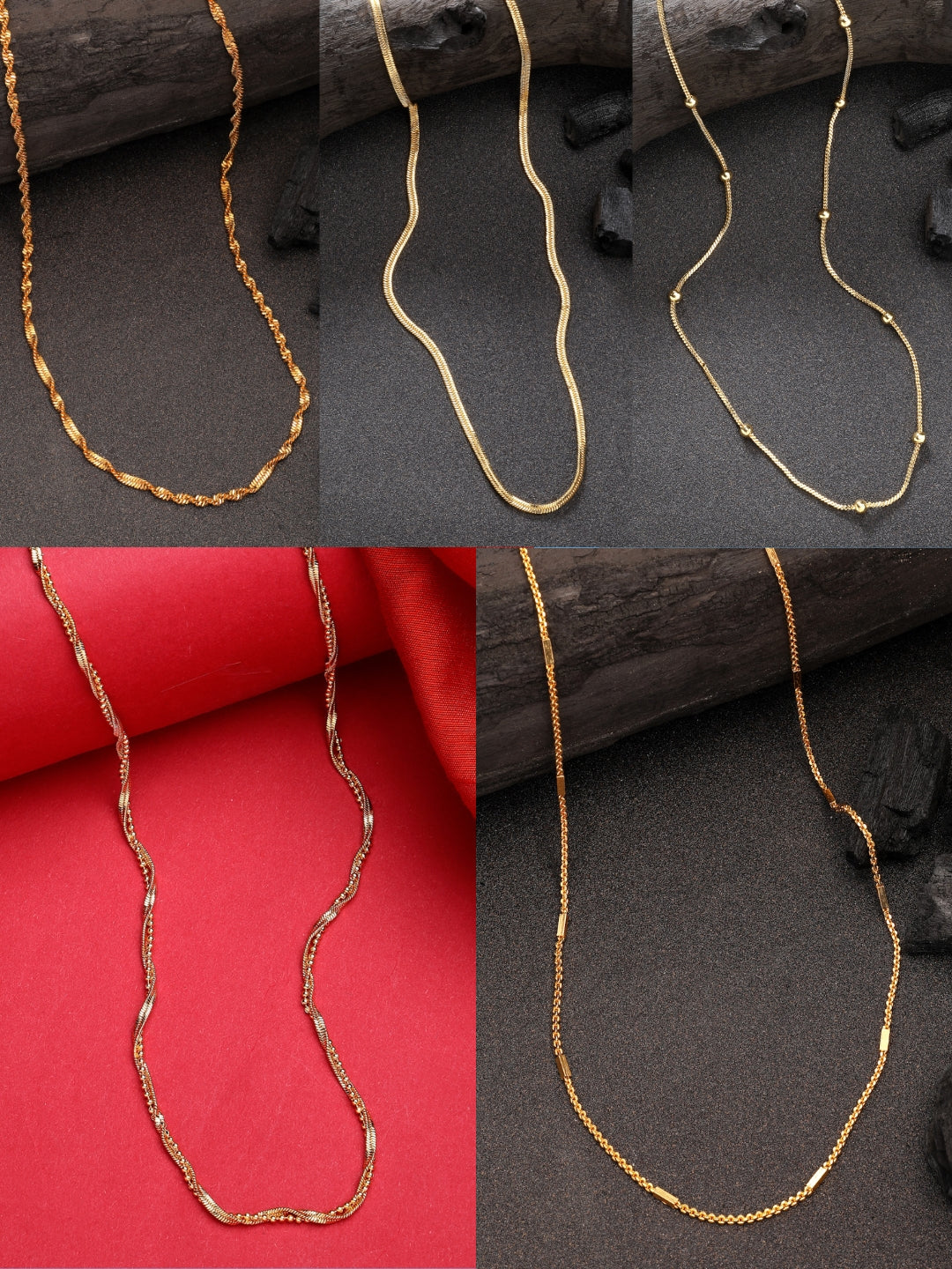 NVR Women's Set of 5 Gold-Polished Minimal Chain | Grocsy