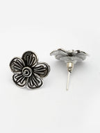 NVR Women Silver Plated Oxidized Floral Shape Stud Earrings | Grocsy