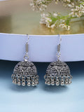 NVR Women German Silver Oxidized Floral Design Jhumka Earrings