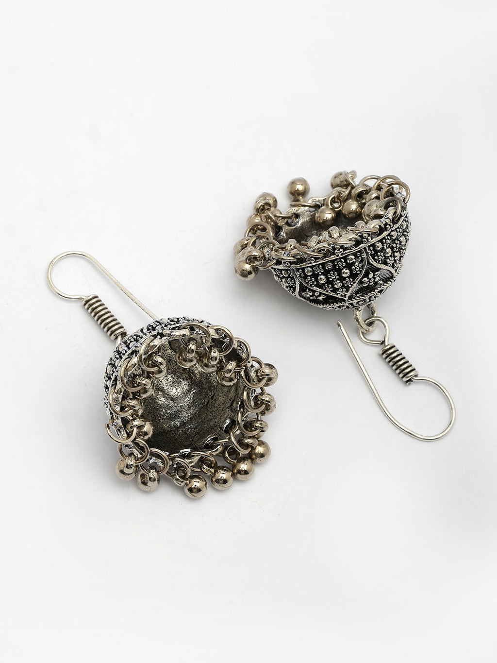 NVR Women German Silver Oxidized Floral Design Jhumka Earrings