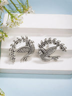 NVR Women Silver Toned Oxidized Pigeon Design Drop Earrings | Grocsy