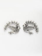NVR Women Silver Toned Oxidized Pigeon Design Drop Earrings | Grocsy