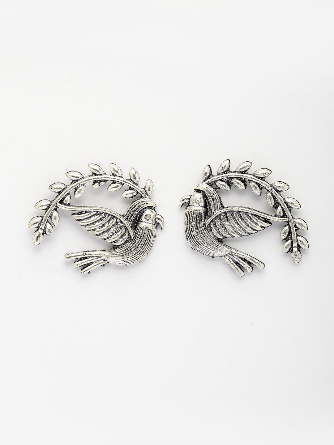 NVR Women Silver Toned Oxidized Pigeon Design Drop Earrings | Grocsy
