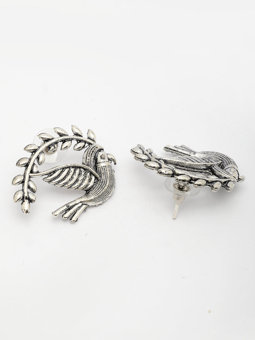 NVR Women Silver Toned Oxidized Pigeon Design Drop Earrings | Grocsy