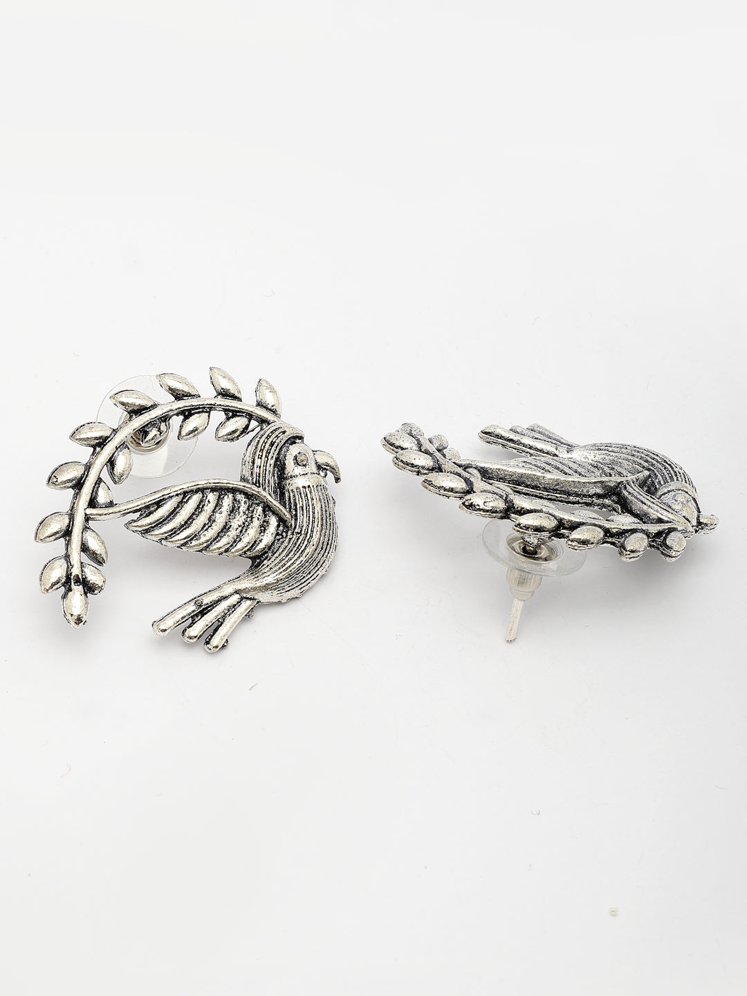 NVR Women Silver Toned Oxidized Pigeon Design Drop Earrings | Grocsy