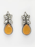 NVR Women Yellow Artificial Stones Silver Plated Drop Earrings