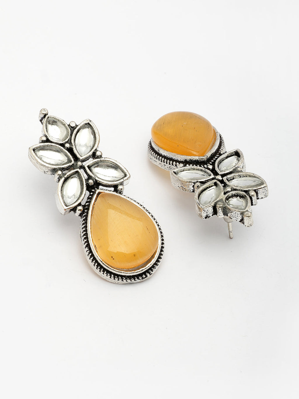 NVR Women Yellow Artificial Stones Silver Plated Drop Earrings