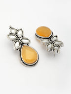NVR Women Yellow Artificial Stones Silver Plated Drop Earrings