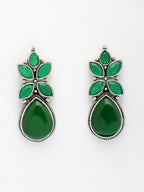 NVR Women Green Artificial Stones Silver Plated Drop Earrings | Grocsy