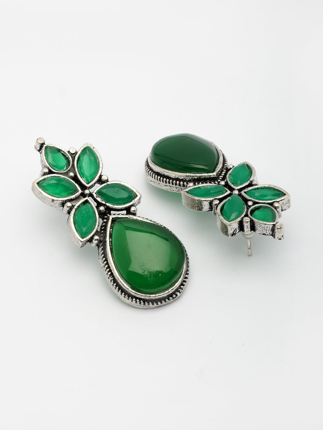 NVR Women Green Artificial Stones Silver Plated Drop Earrings | Grocsy