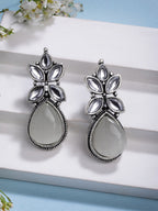 NVR Women White Artificial Stones Silver Plated Drop Earrings | Grocsy