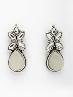 NVR Women White Artificial Stones Silver Plated Drop Earrings | Grocsy