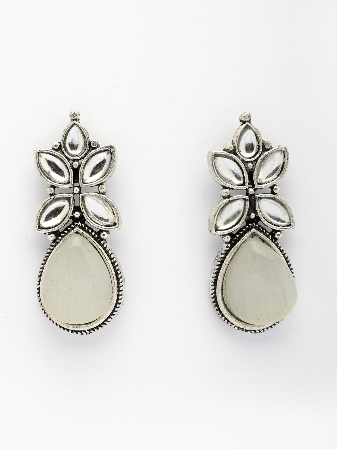 NVR Women White Artificial Stones Silver Plated Drop Earrings | Grocsy