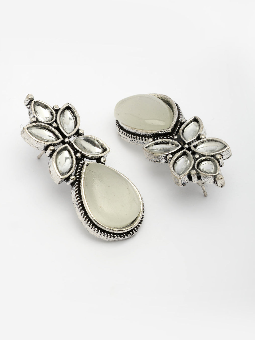NVR Women White Artificial Stones Silver Plated Drop Earrings | Grocsy