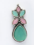 NVR Women Green & Pink Artificial Stones Silver Plated Drop Earrings | Grocsy