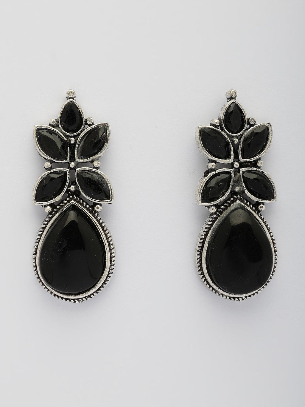 NVR Women Black Artificial Stones Silver Plated Drop Earrings | Grocsy