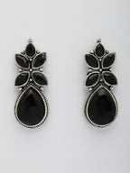 NVR Women Black Artificial Stones Silver Plated Drop Earrings | Grocsy