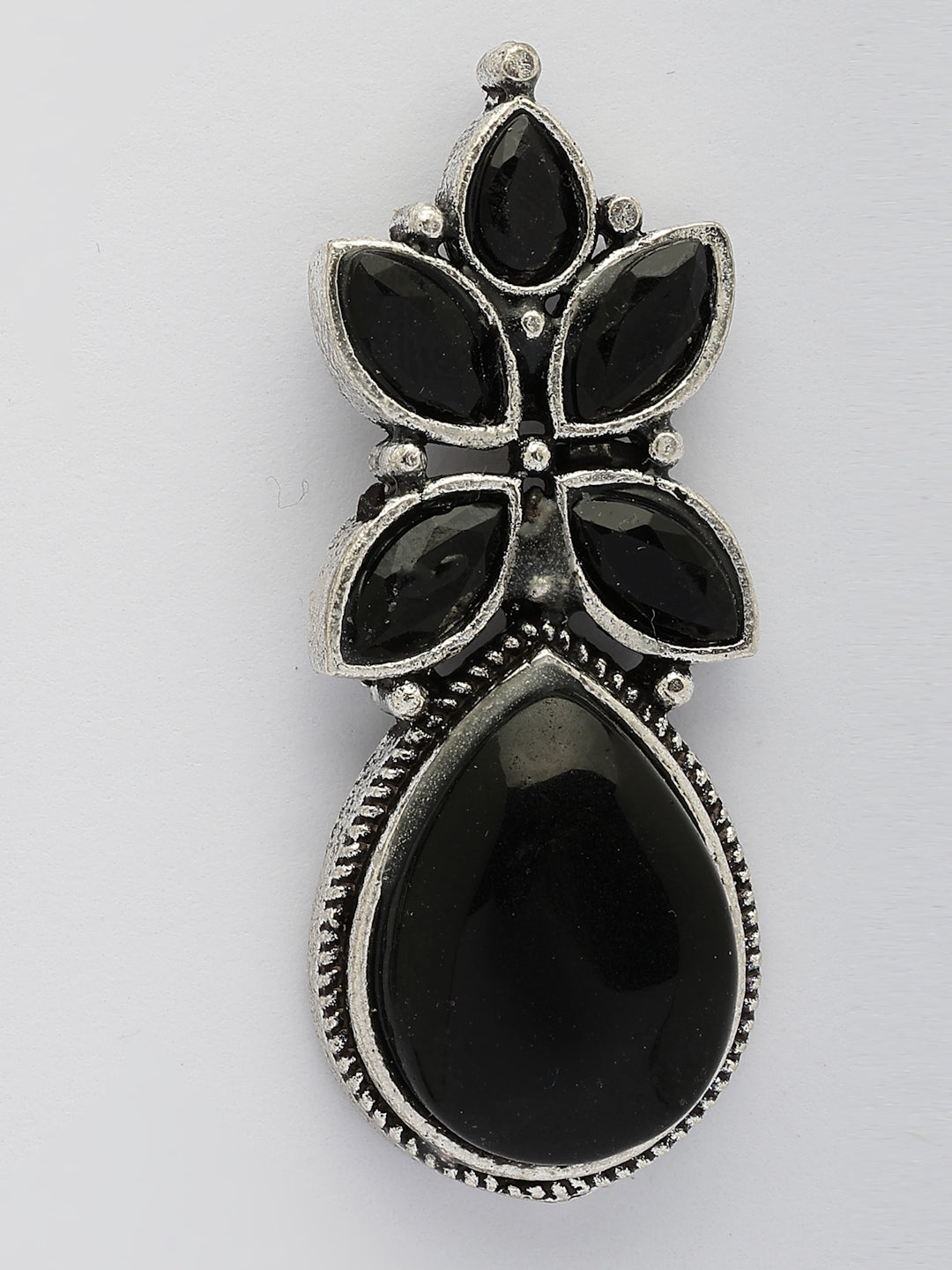 NVR Women Black Artificial Stones Silver Plated Drop Earrings | Grocsy