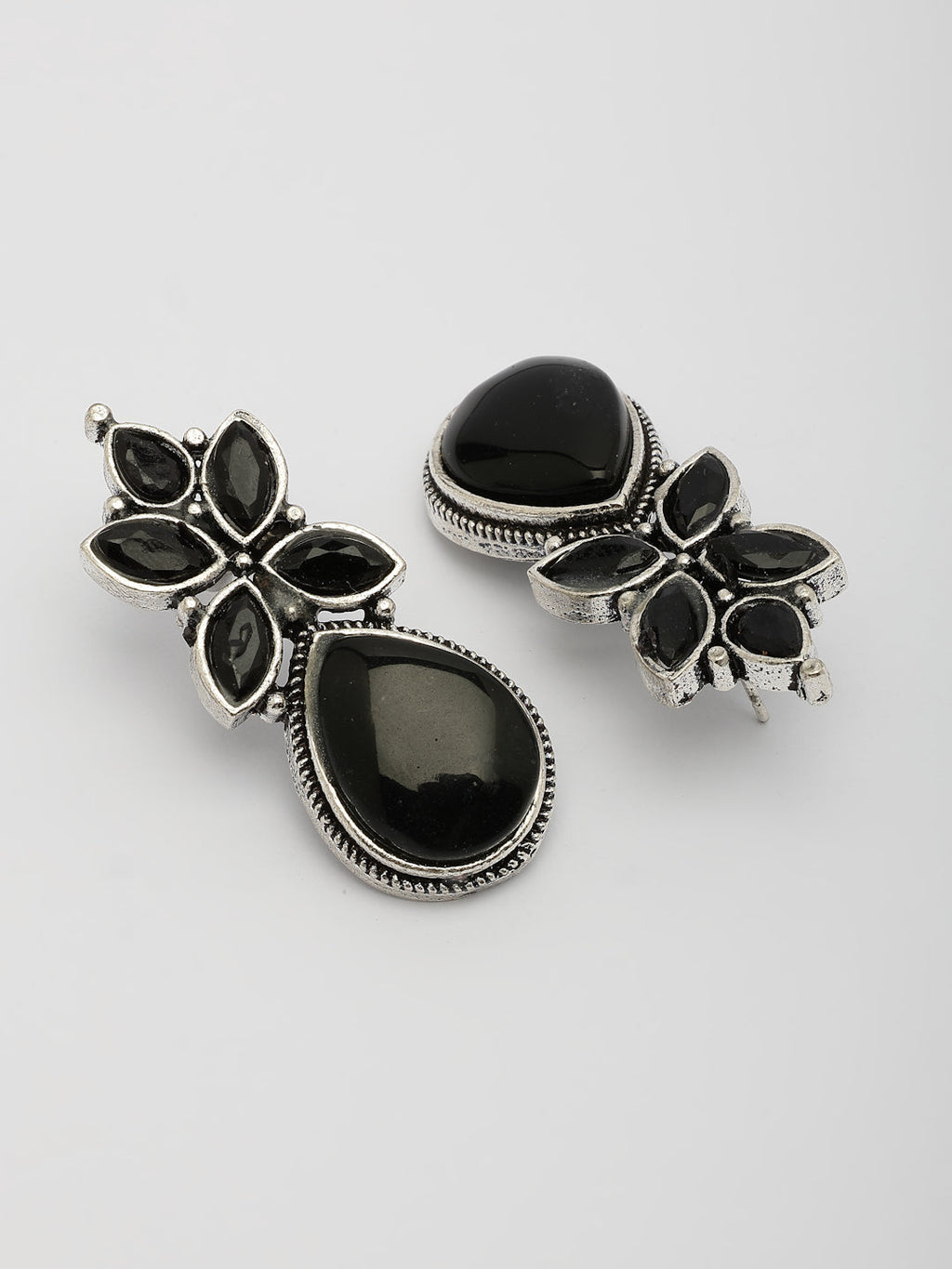 NVR Women Black Artificial Stones Silver Plated Drop Earrings | Grocsy