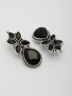 NVR Women Black Artificial Stones Silver Plated Drop Earrings | Grocsy