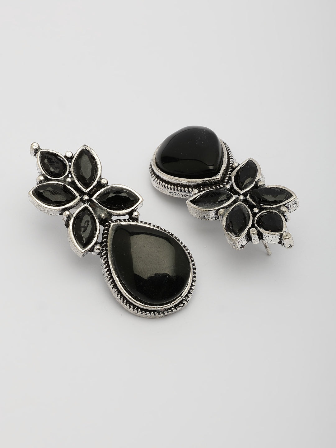 NVR Women Black Artificial Stones Silver Plated Drop Earrings | Grocsy