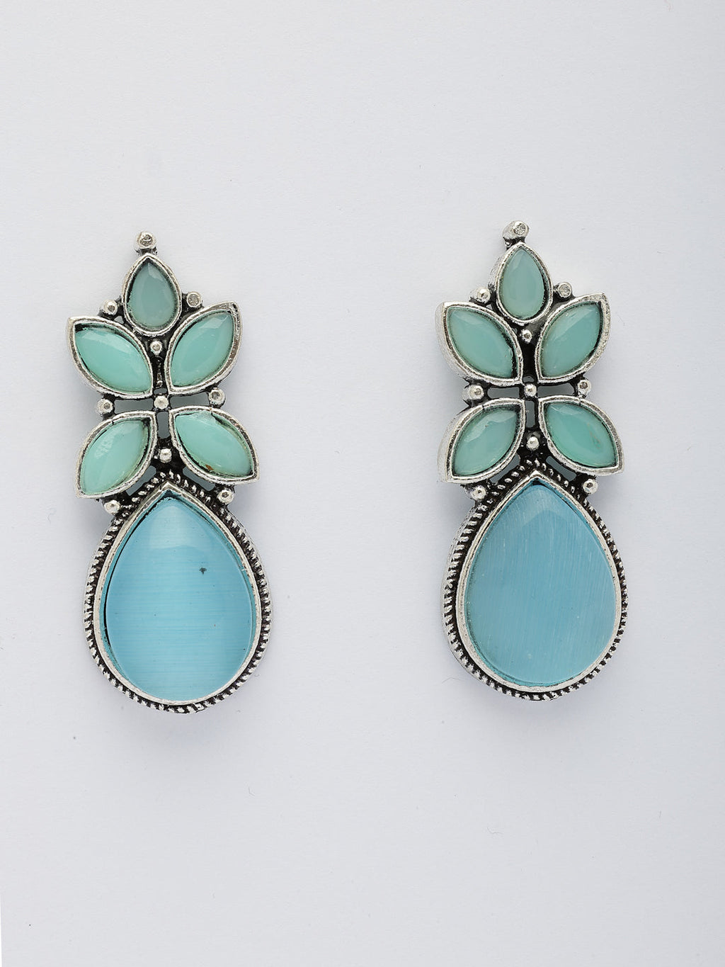 NVR Women Blue Artificial Stones Silver Plated Drop Earrings | Grocsy
