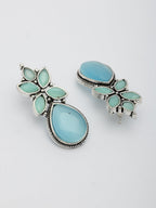NVR Women Blue Artificial Stones Silver Plated Drop Earrings | Grocsy