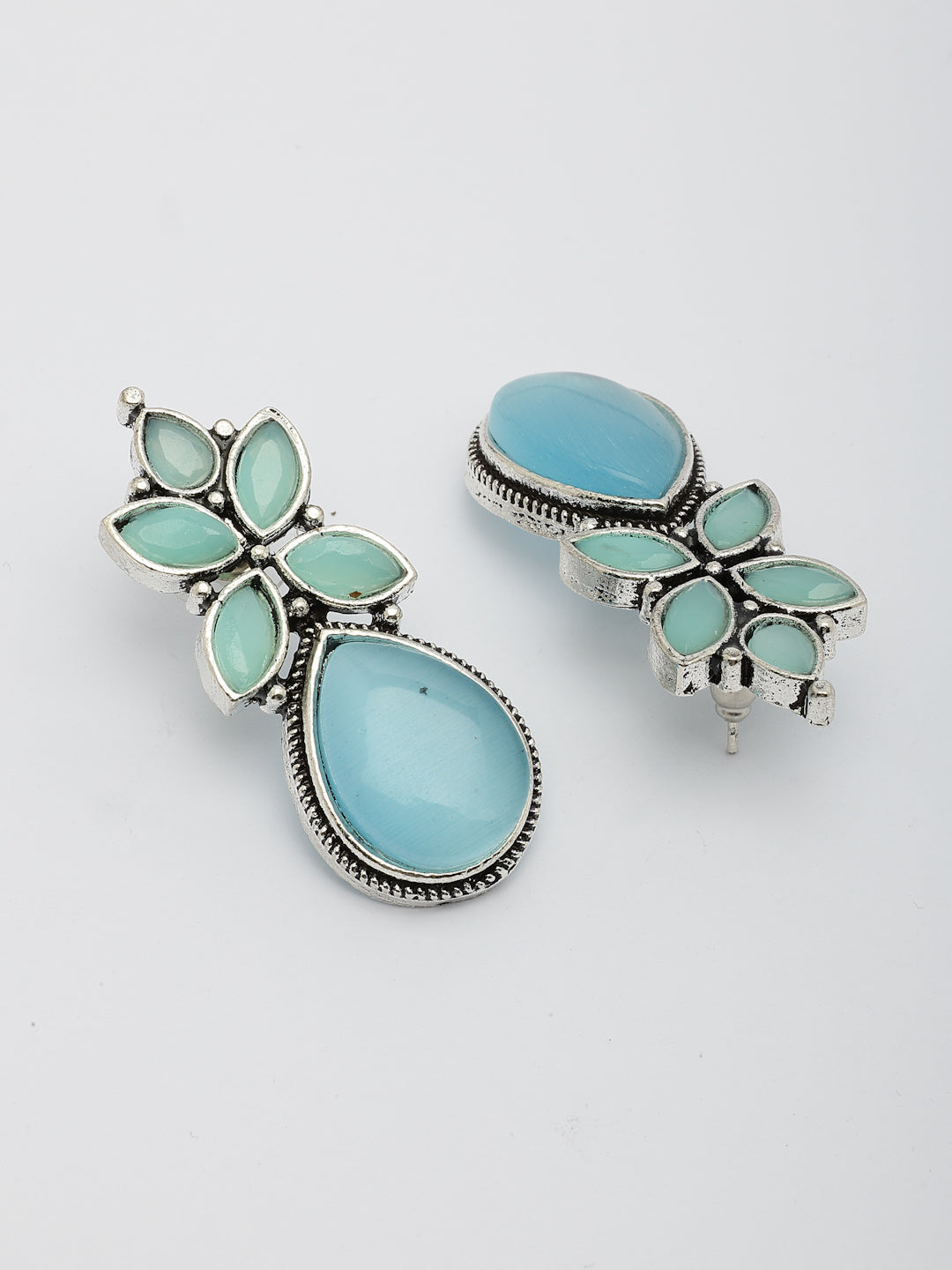 NVR Women Blue Artificial Stones Silver Plated Drop Earrings | Grocsy