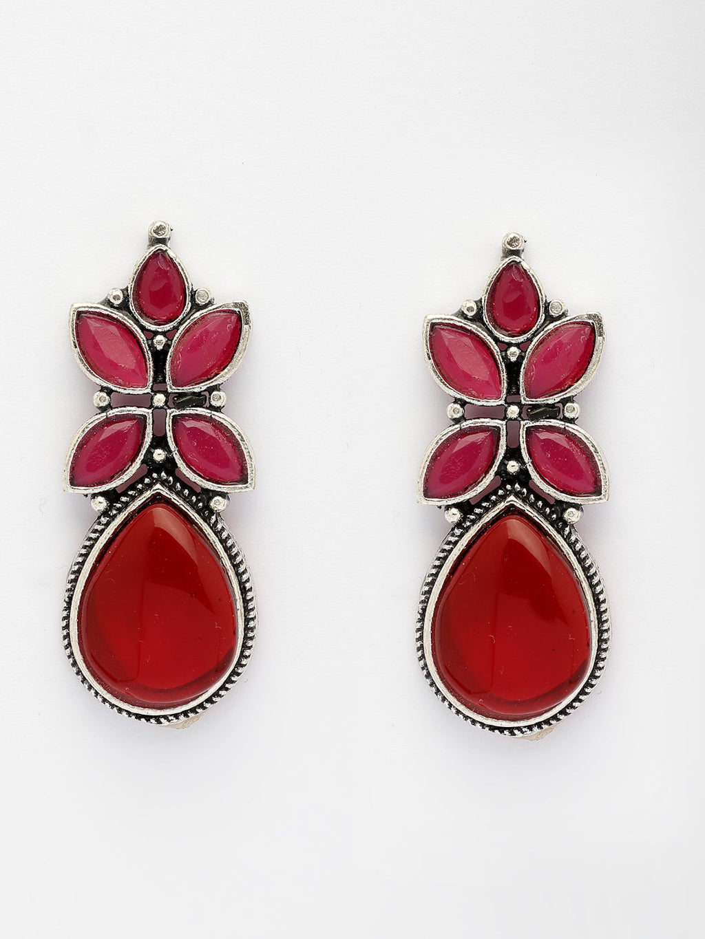 NVR Women Red Artificial Stones Silver Plated Drop Earrings | Grocsy