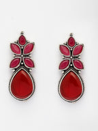 NVR Women Red Artificial Stones Silver Plated Drop Earrings | Grocsy