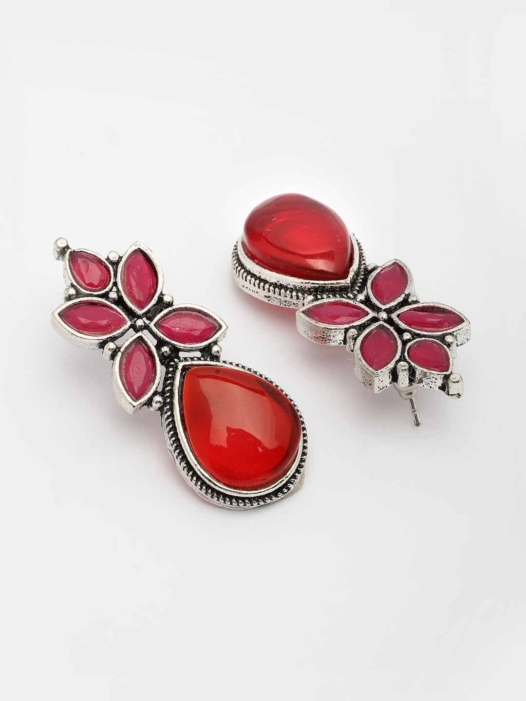 NVR Women Red Artificial Stones Silver Plated Drop Earrings | Grocsy
