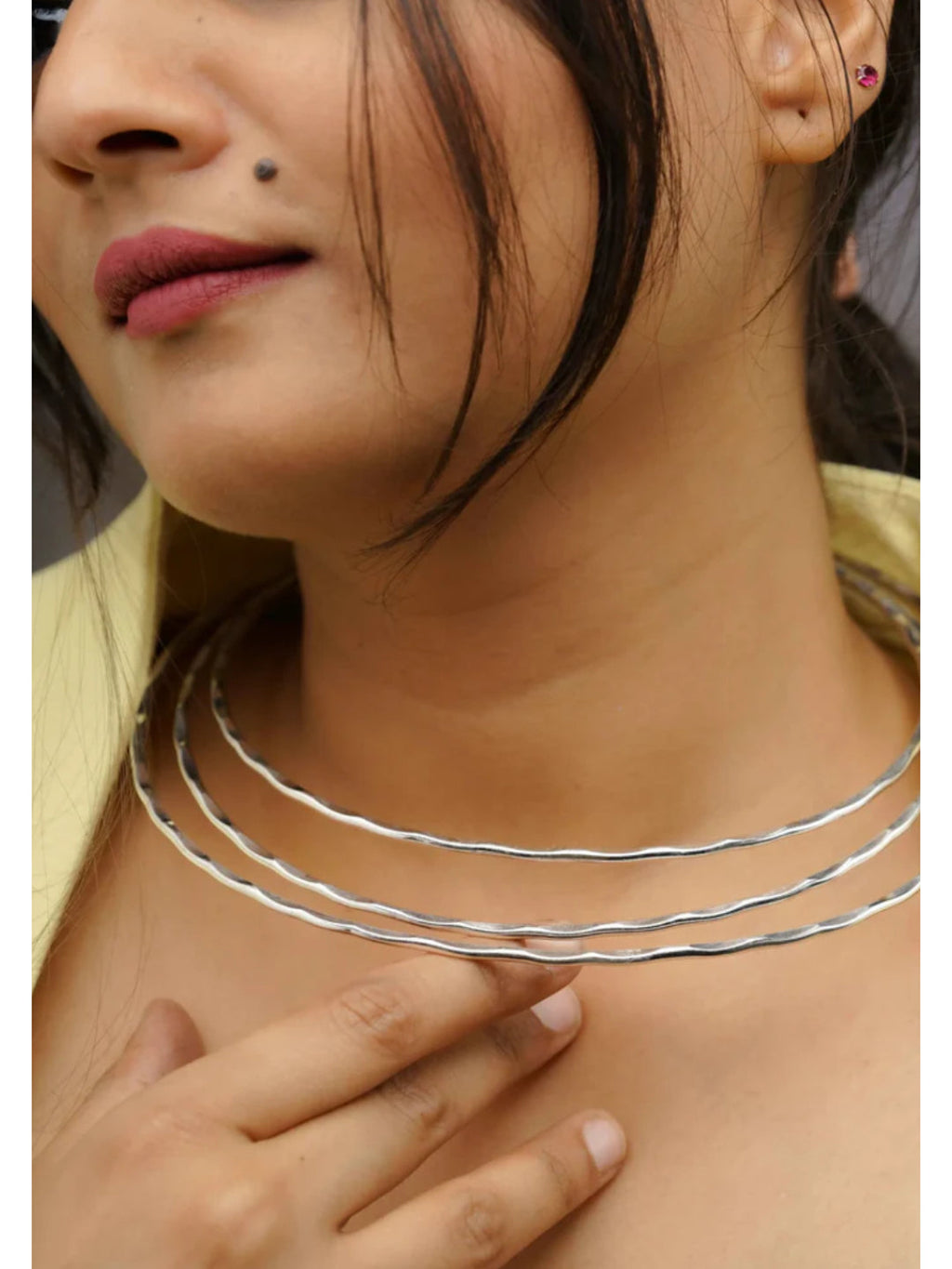 NVR Women 3 Layers Oxidized Silver-Plated Statement Choker Necklace | Grocsy