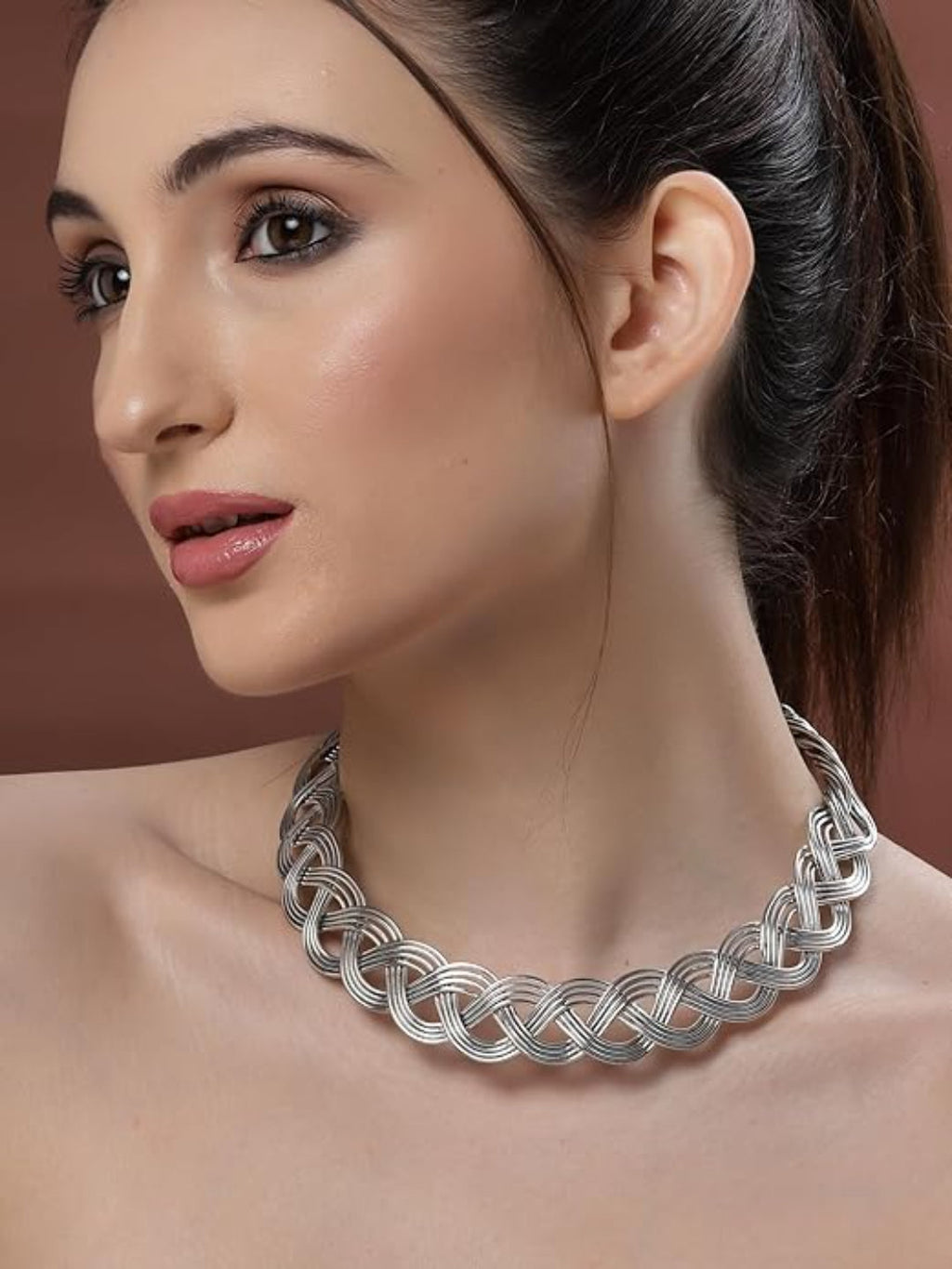 NVR Women's Oxidized Silver-Plated Statement Choker Necklace | Grocsy