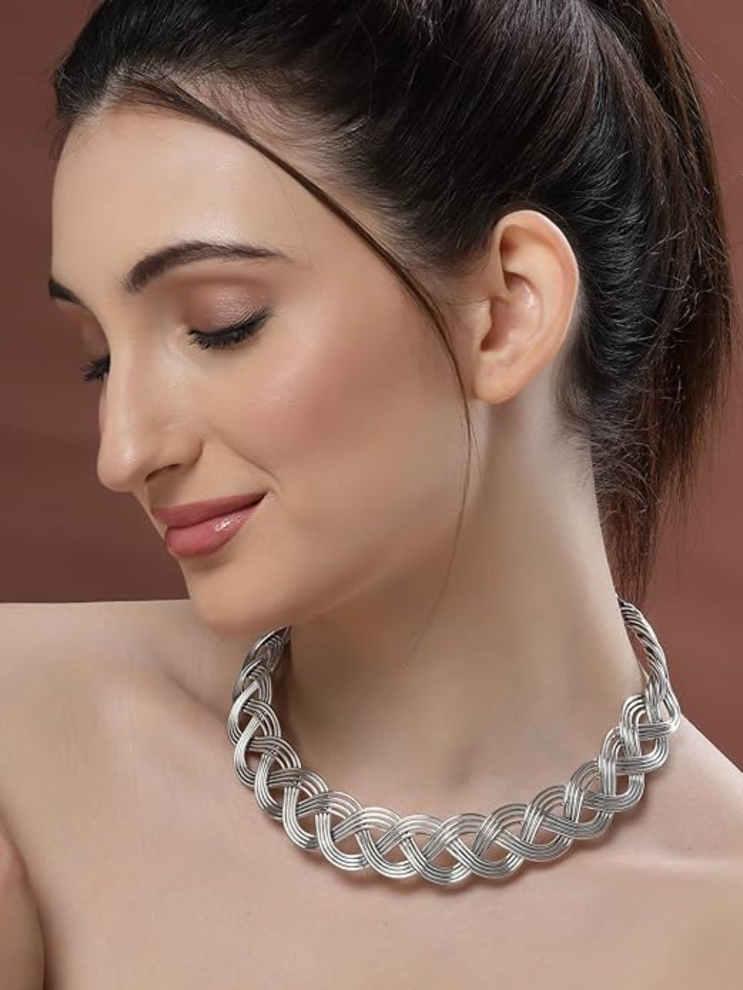 NVR Women's Oxidized Silver-Plated Statement Choker Necklace | Grocsy