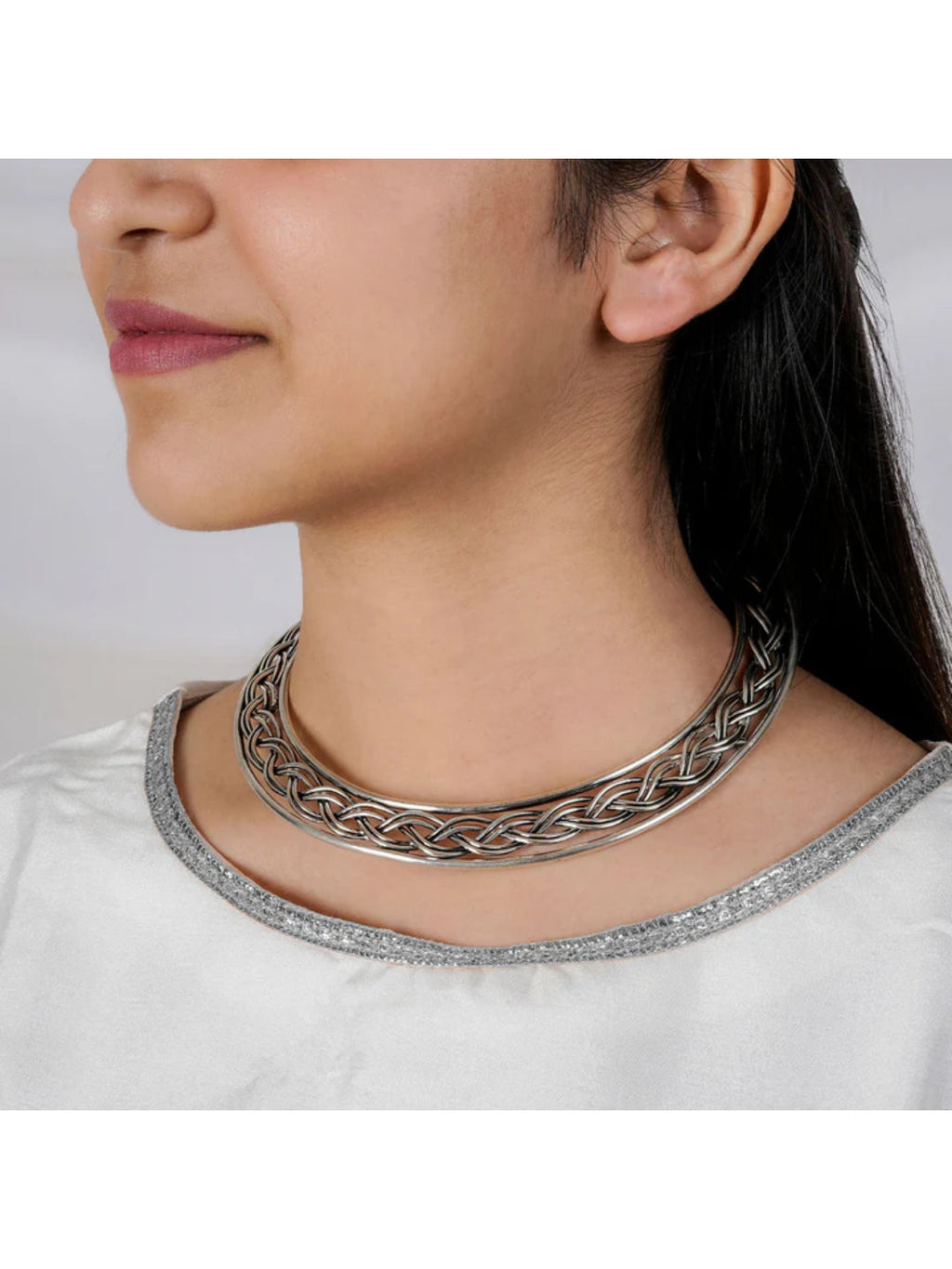 NVR Women's Silver-Plated Oxidized Statement Choker Necklace | Grocsy