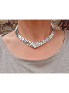 NVR Women's Handmade Silver-Plated Oxidized Collar Choker Necklace | Grocsy