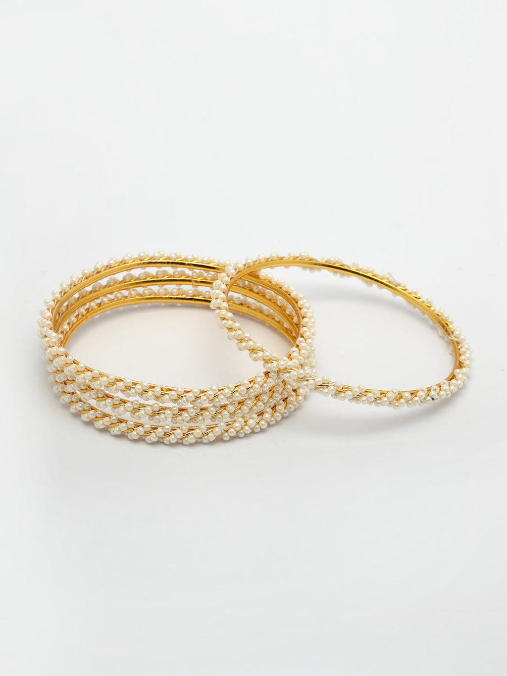 NVR Women Set of 4 Gold-Polished Pearls Handcrafted Traditional Bangles