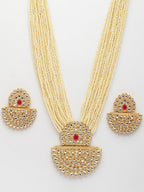 NVR Women's Gold Toned Red Stones & Kundan Studded Jewellery Set | Grocsy