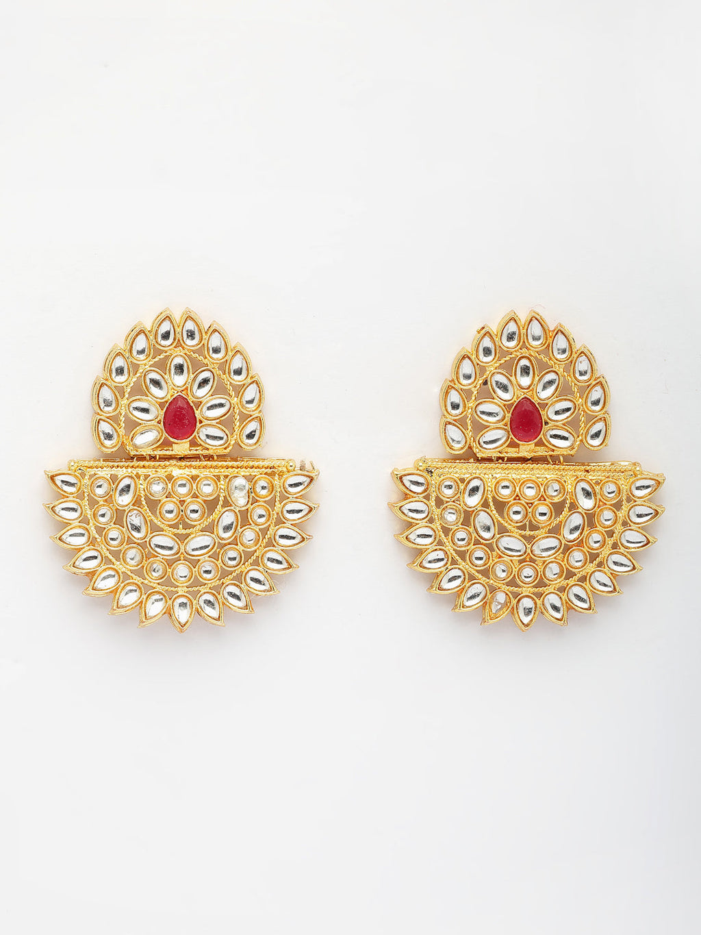 NVR Women's Gold Toned Red Stones & Kundan Studded Jewellery Set | Grocsy
