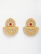 NVR Women's Gold Toned Red Stones & Kundan Studded Jewellery Set | Grocsy