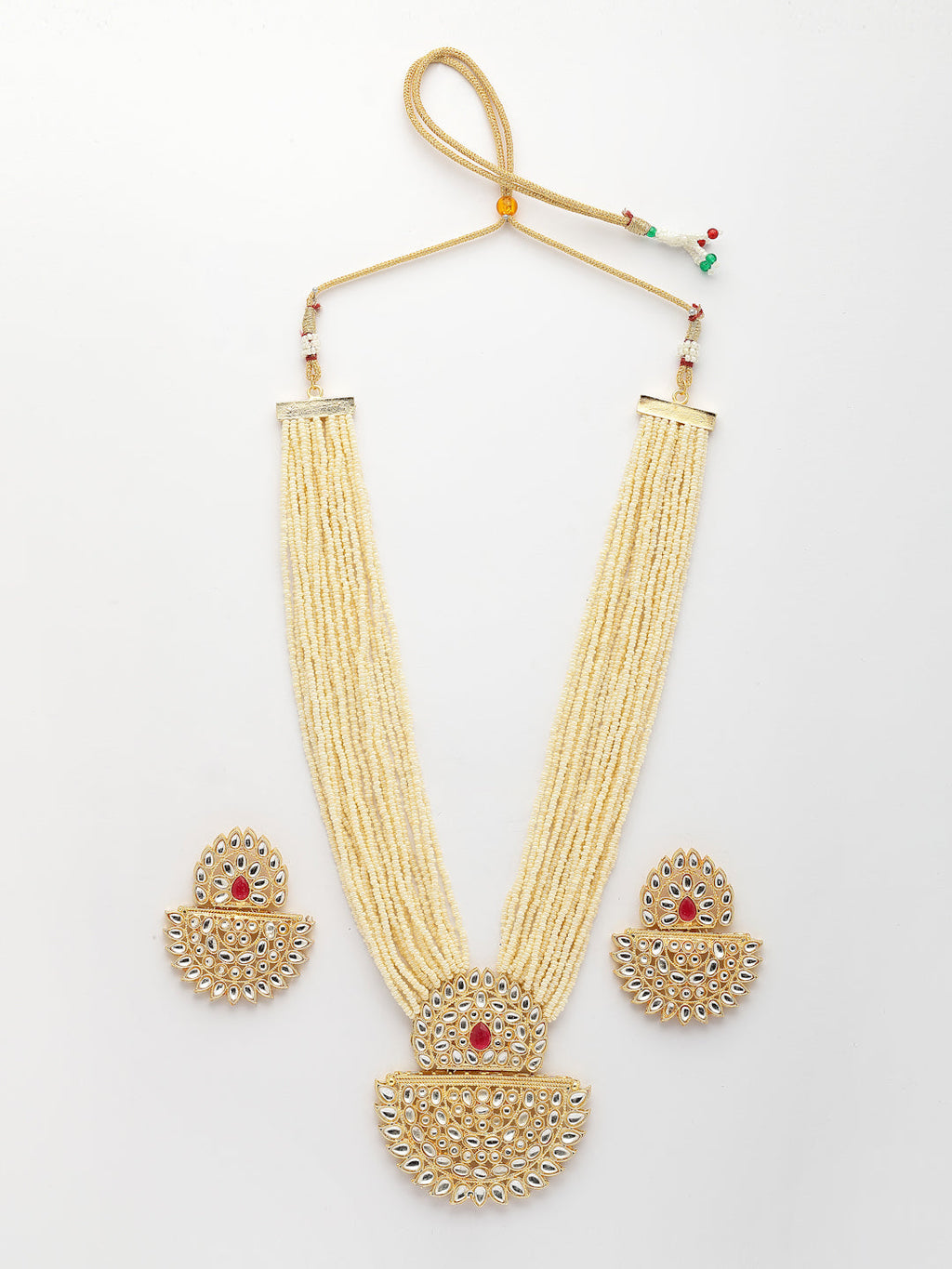 NVR Women's Gold Toned Red Stones & Kundan Studded Jewellery Set | Grocsy