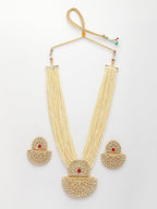 NVR Women's Gold Toned Red Stones & Kundan Studded Jewellery Set | Grocsy