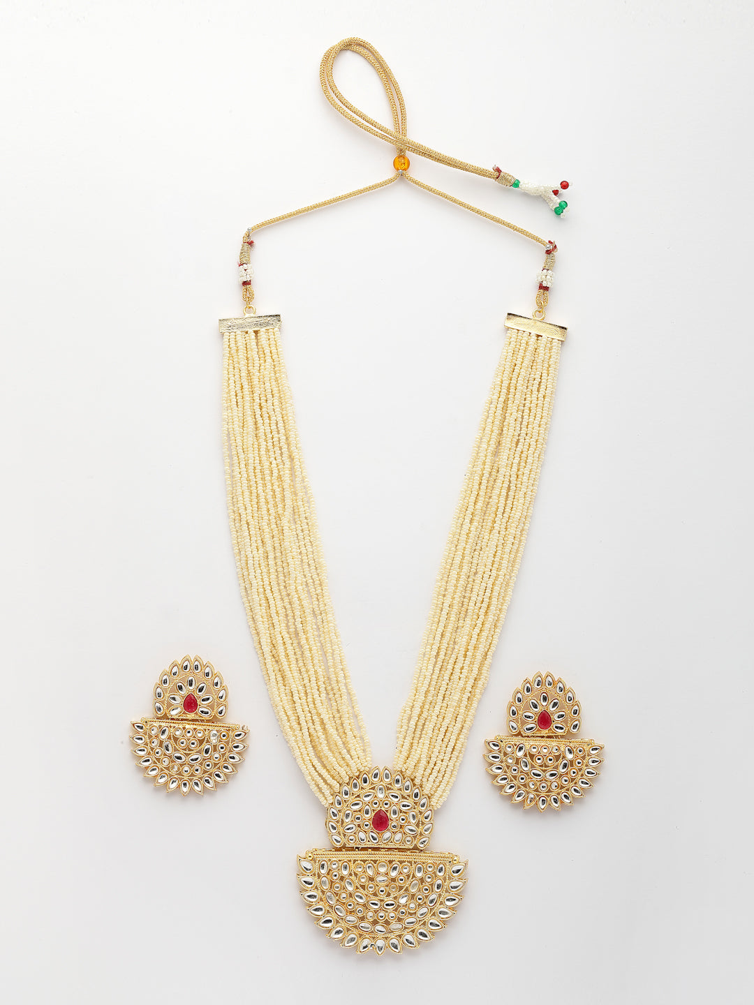 NVR Women's Gold Toned Red Stones & Kundan Studded Jewellery Set | Grocsy