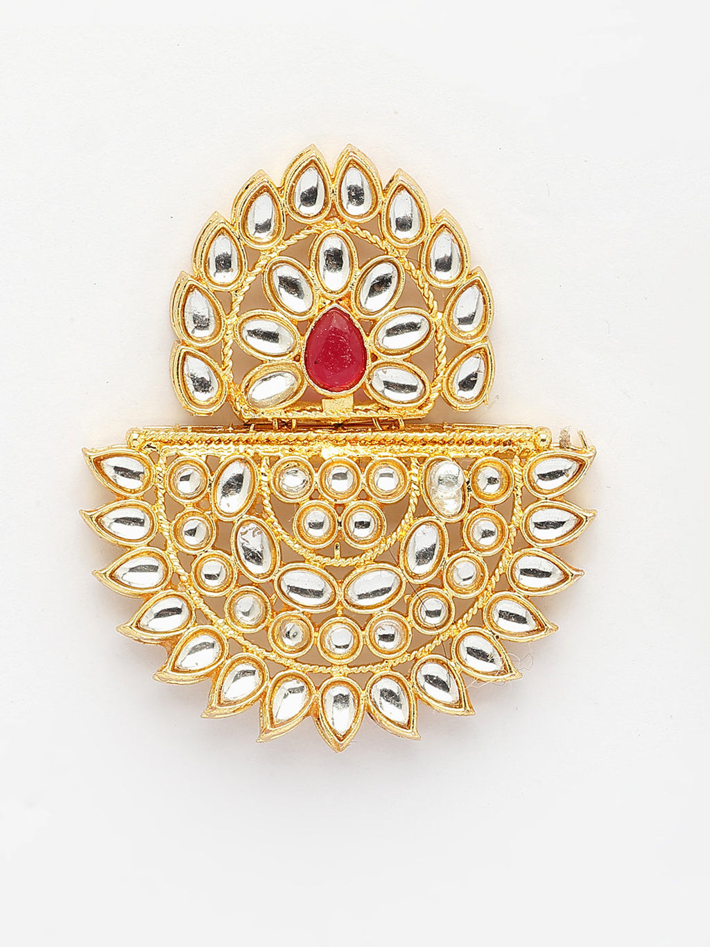 NVR Women's Gold Toned Red Stones & Kundan Studded Jewellery Set | Grocsy