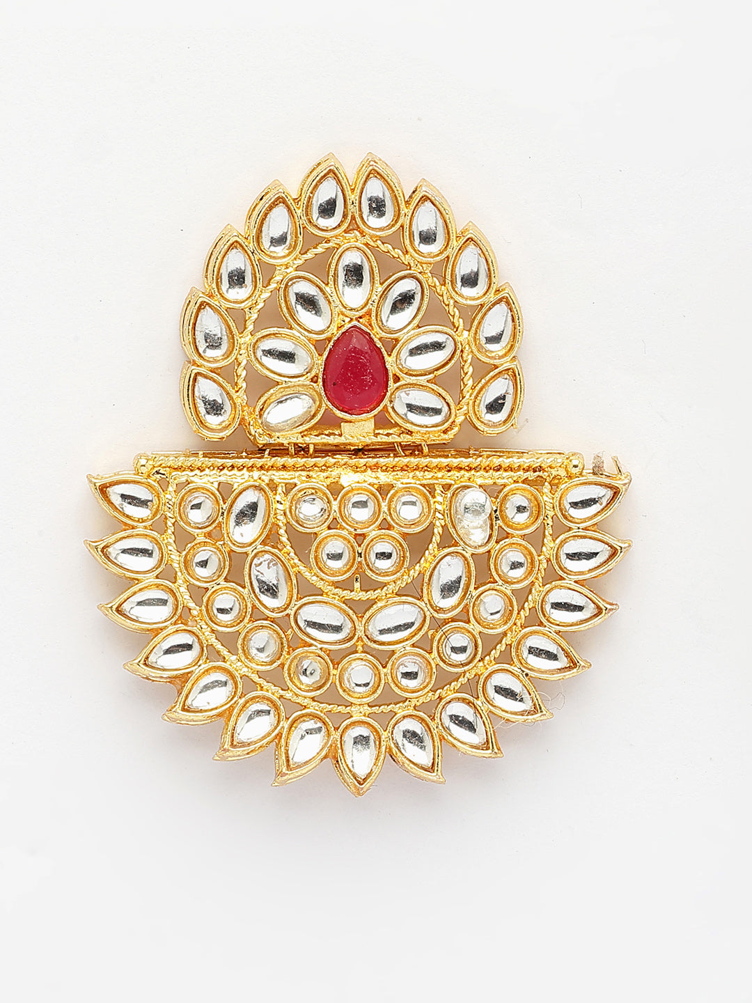 NVR Women's Gold Toned Red Stones & Kundan Studded Jewellery Set | Grocsy