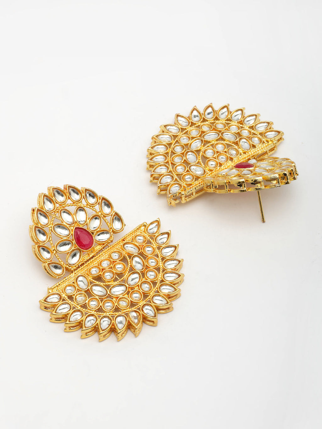 NVR Women's Gold Toned Red Stones & Kundan Studded Jewellery Set | Grocsy